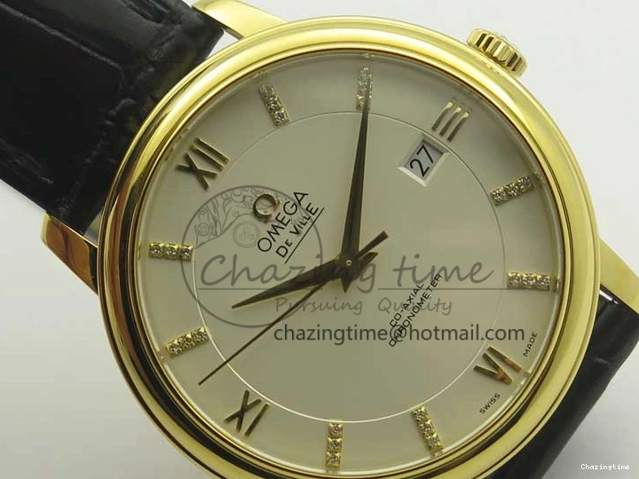 0419 De Ville YG MKF 1:1 Best Edition Silver Dial Diamonds Markers on Black Leather Strap MIYOTA 9015 V Flexible 8046